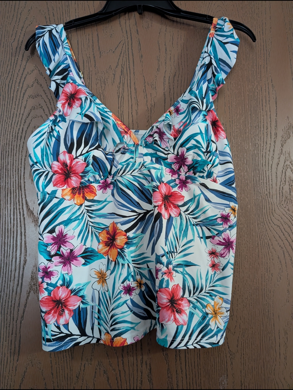 Bundle! Time and Tru Teal Floral Swim Tankini Top with Pink, Orange Flowers